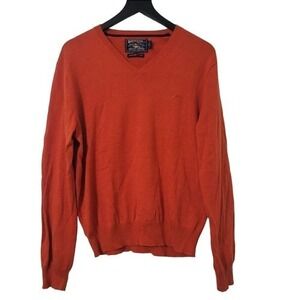 American‎ Living V-Neck Pullover Sweater Orange Classic Academia Preppy Medium